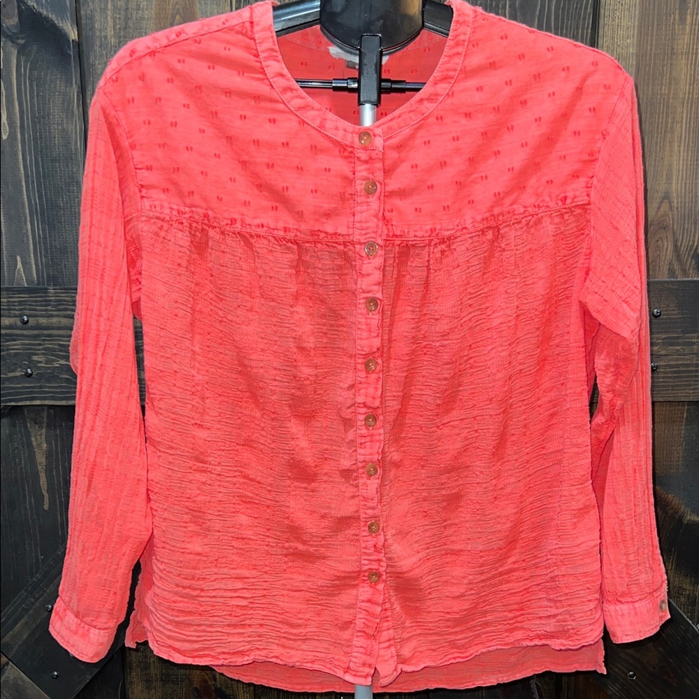 Anthropologie Pilcro Mila Draped Swiss Dot Top XS Coral‎ Gauzy Oversized Boho